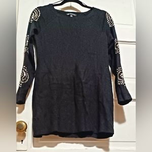 INC International Concepts black dress silver bead embroidery on sleeves